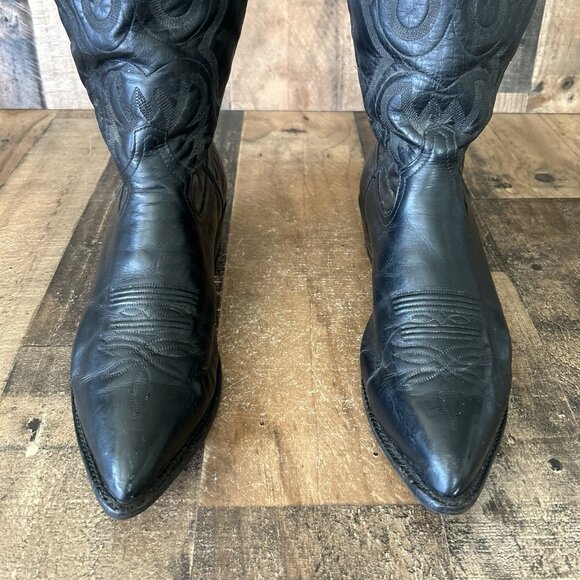Tony Lama Vintage Classic Black Vibram Sole Western Cowboy Boots Mens 11.5 D - Picture 10 of 12